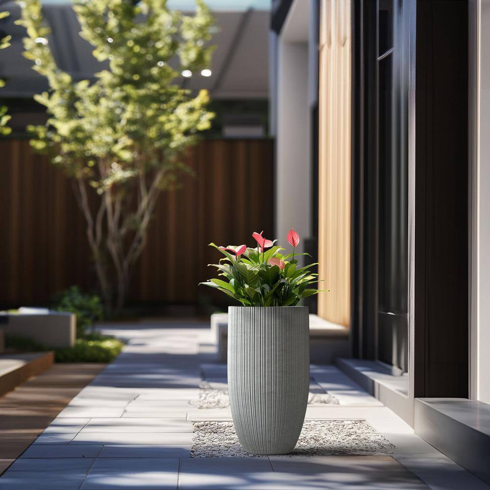 Sapcrete Lightweight Textured 13.5 in. x 24.5 in. Stone Finish Large Tall Round Concrete Plant Pot/Planter for Indoor and Outdoor