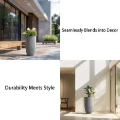 Sapcrete Lightweight Textured 13.5 in. x 24.5 in. Stone Finish Large Tall Round Concrete Plant Pot/Planter for Indoor and Outdoor