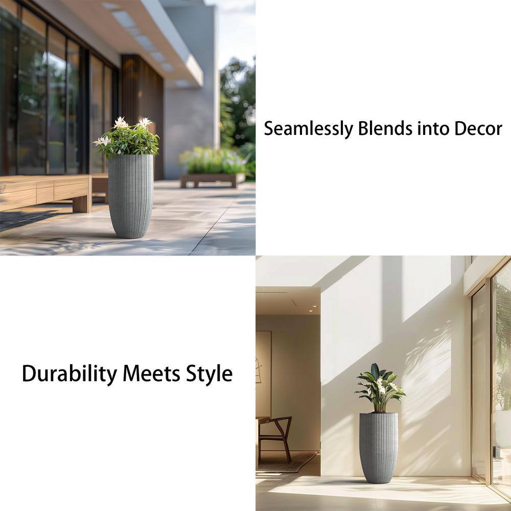 Sapcrete Lightweight Textured 13.5 in. x 24.5 in. Stone Finish Large Tall Round Concrete Plant Pot/Planter for Indoor and Outdoor