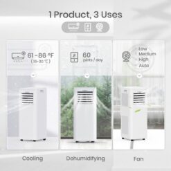 Tosot AOVIA 9,500 BTU (6,000 BTU SACC) Portable Air Conditioner Cools 300 sq. ft. with Dehumidifier and Fan in White