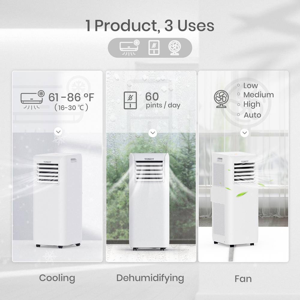 Tosot AOVIA 9,500 BTU (6,000 BTU SACC) Portable Air Conditioner Cools 300 sq. ft. with Dehumidifier and Fan in White