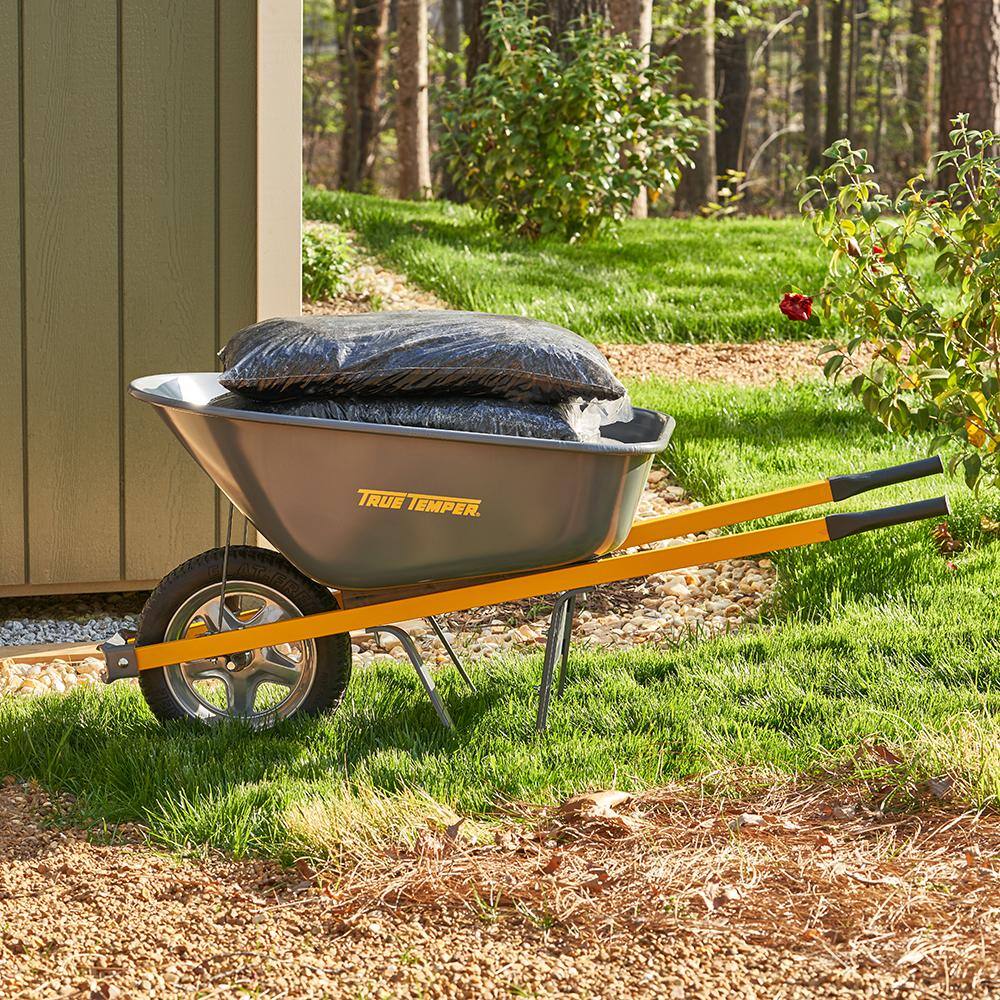 True Temper 6 cu. ft. Wheelbarrow with Steel Handles and Flat Free Tire (Pack of 2)