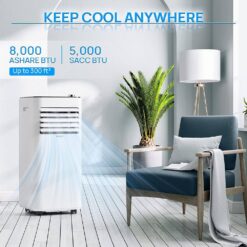 TURBRO 5,000 BTU Portable Air Conditioner Cools 300 Sq. Ft. with Dehumidifier and Fan in White
