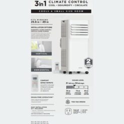 Vissani 5,000 BTU 115-Volt 3-in-1 Portable Air Conditioner Unit Cools up to 150 sq. ft. with Dehumidifier and Remote in White