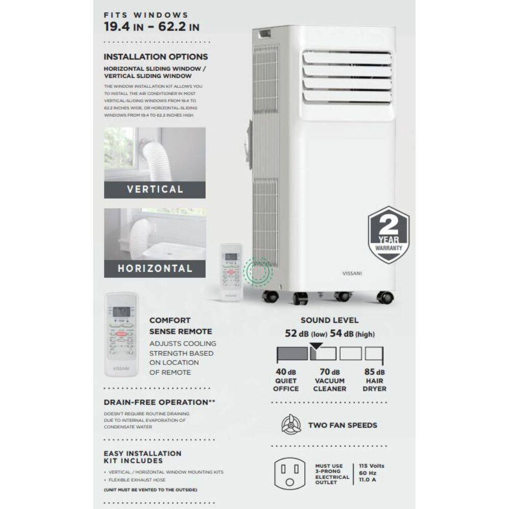 Vissani 6,000 BTU 115-Volt 3-in-1 Portable Air Conditioner for 250 sq. ft Rooms in White, Powered by Hubspace