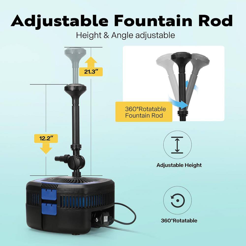 VIVOHOME 1370 GPH 4-in-1-Pond Pump with Filter, Fountain, and 13-Watt Light, up to 2113 Gal.