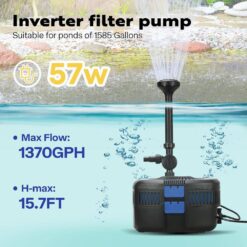 VIVOHOME 1370 GPH 4-in-1-Pond Pump with Filter, Fountain, and 13-Watt Light, up to 2113 Gal.