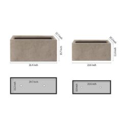 KANTE 31.4 in. & 23.6 in. L Rectangular Weathered Lightweight Long Low Planters w/Drainage Hole (Set of 2) Outdoor/Indoor
