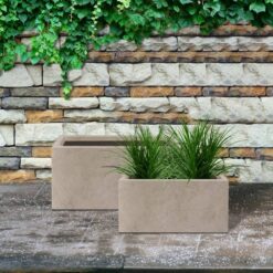 KANTE 31.4 in. & 23.6 in. L Rectangular Weathered Lightweight Long Low Planters w/Drainage Hole (Set of 2) Outdoor/Indoor