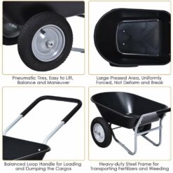 WELLFOR 5 cu. ft. Plastic Garden Dolly Post Hole Digger Utility Cart Wheelbarrow