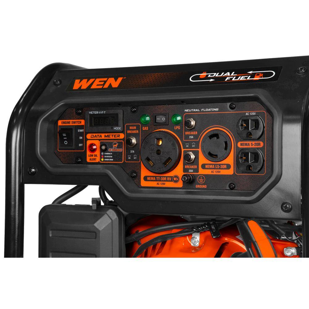 WEN 5,600-Watt Dual Fuel Portable Gasoline Generator with Wheel Kit, Electric Start, and CO Watchdog