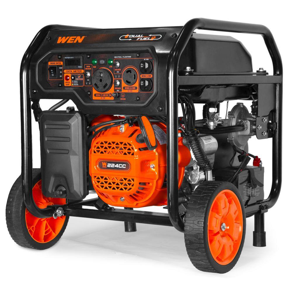 WEN 5,600-Watt Dual Fuel Portable Gasoline Generator with Wheel Kit, Electric Start, and CO Watchdog