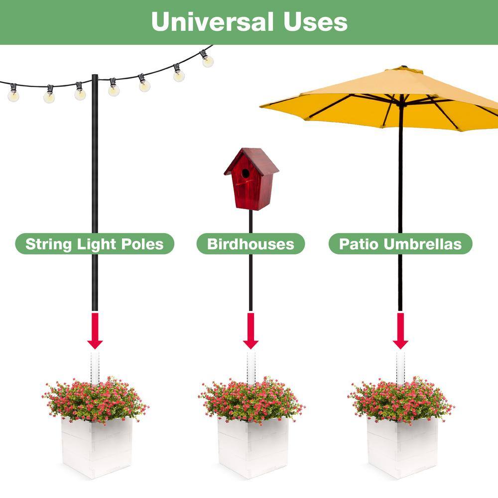 EXCELLO GLOBAL PRODUCTS Extra Large 18 in. White Wooden Planter Box with String Light Pole Sleeve