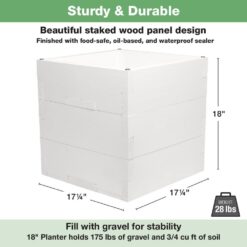 EXCELLO GLOBAL PRODUCTS Extra Large 18 in. White Wooden Planter Box with String Light Pole Sleeve