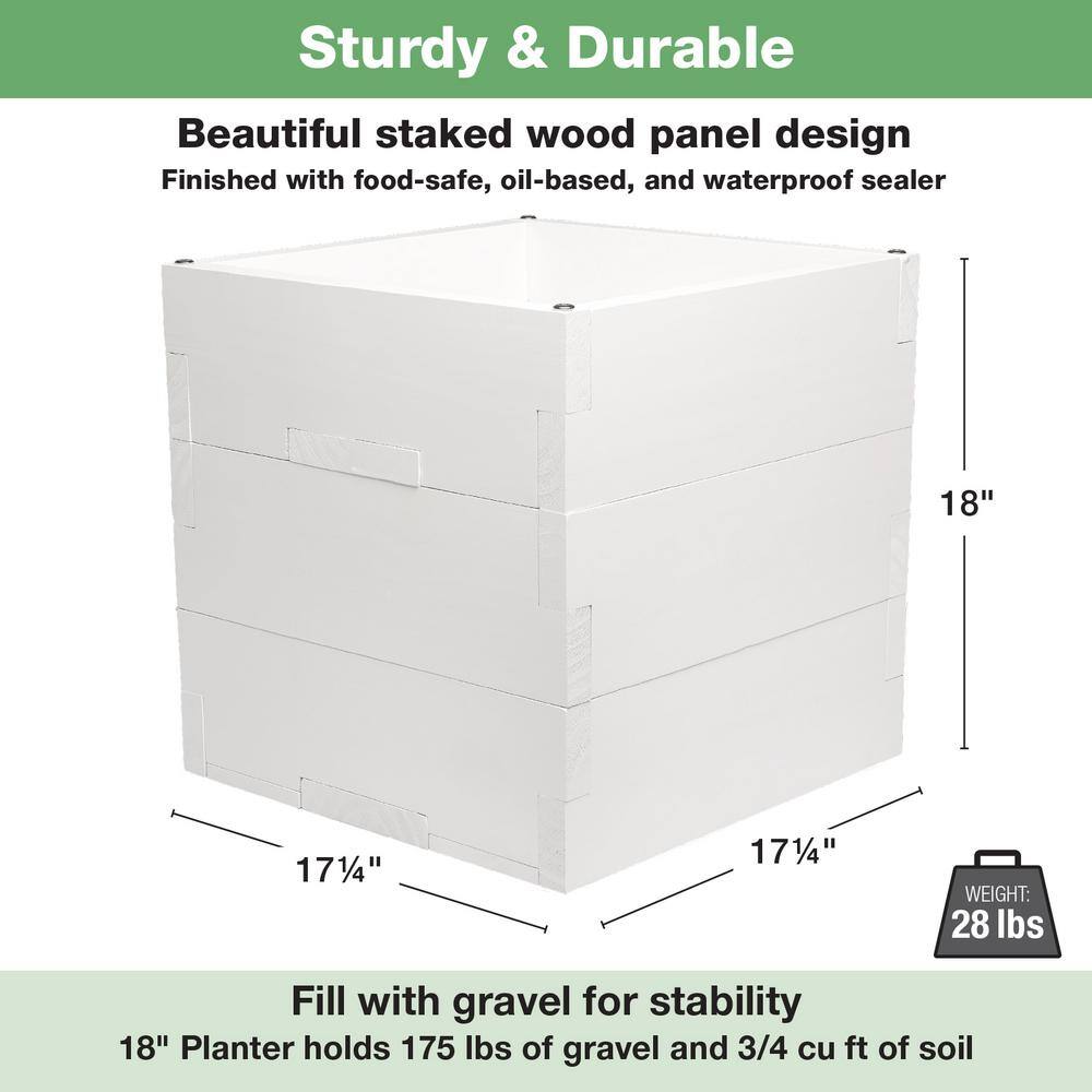 EXCELLO GLOBAL PRODUCTS Extra Large 18 in. White Wooden Planter Box with String Light Pole Sleeve