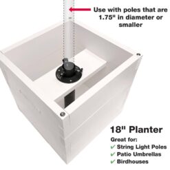 EXCELLO GLOBAL PRODUCTS Extra Large 18 in. White Wooden Planter Box with String Light Pole Sleeve