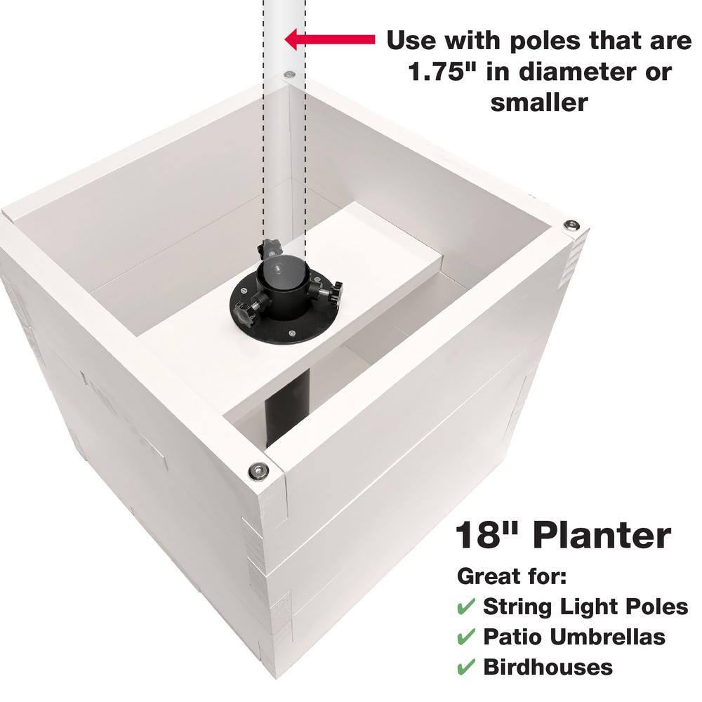 EXCELLO GLOBAL PRODUCTS Extra Large 18 in. White Wooden Planter Box with String Light Pole Sleeve