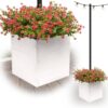 EXCELLO GLOBAL PRODUCTS Extra Large 18 in. White Wooden Planter Box with String Light Pole Sleeve