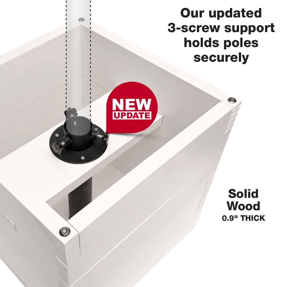 EXCELLO GLOBAL PRODUCTS Extra Large 18 in. White Wooden Planter Box with String Light Pole Sleeve