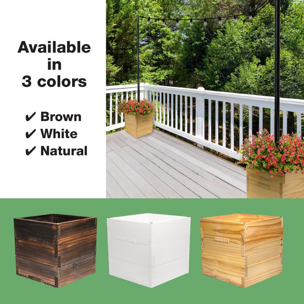 EXCELLO GLOBAL PRODUCTS Extra Large 18 in. White Wooden Planter Box with String Light Pole Sleeve