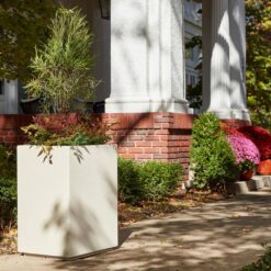 PolyStone Planters Cozumel Column 23 in. x 30 in. White Granite Composite Column Planter