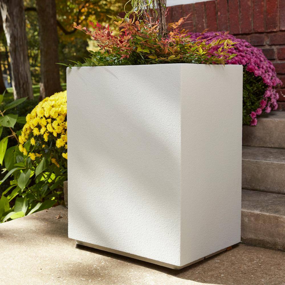 PolyStone Planters Cozumel Column 23 in. x 30 in. White Granite Composite Column Planter