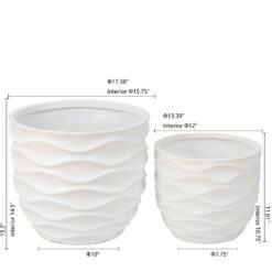 LuxenHome Waves Design MgO White Composite Decorative Pots (2-Pack)