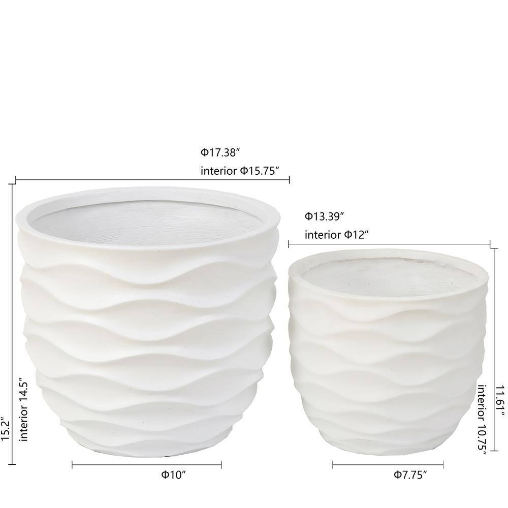 LuxenHome Waves Design MgO White Composite Decorative Pots (2-Pack)