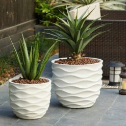 LuxenHome Waves Design MgO White Composite Decorative Pots (2-Pack)