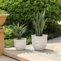 LuxenHome Waves Design MgO White Composite Decorative Pots (2-Pack)