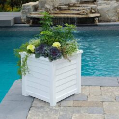 Mayne Lakeland 20in Square Self-Watering White Polyethylene Planter