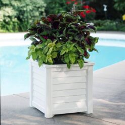 Mayne Lakeland 20in Square Self-Watering White Polyethylene Planter