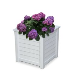 Mayne Lakeland 20in Square Self-Watering White Polyethylene Planter
