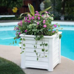 Mayne Lakeland 20in Square Self-Watering White Polyethylene Planter