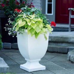 Mayne Augusta 26 in. Tall Self-Watering White Polyethylene Planter