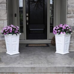 Mayne Wyndham 24 in. Tall Self-Watering White Resin Polyethylene Planter (2-Pack)