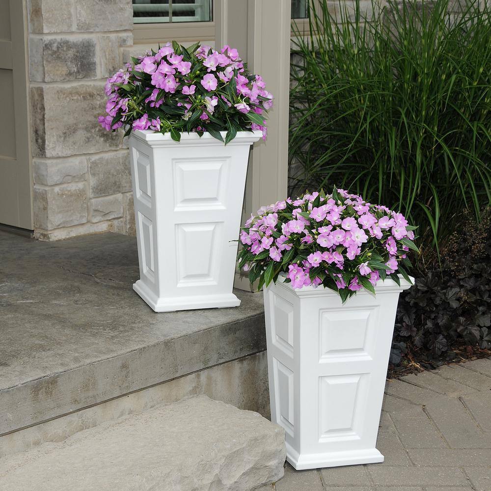 Mayne Wyndham 24 in. Tall Self-Watering White Resin Polyethylene Planter (2-Pack)