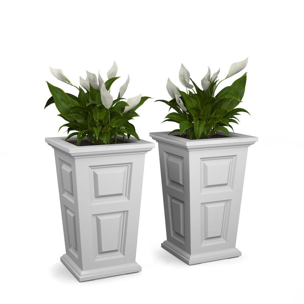 Mayne Wyndham 24 in. Tall Self-Watering White Resin Polyethylene Planter (2-Pack)