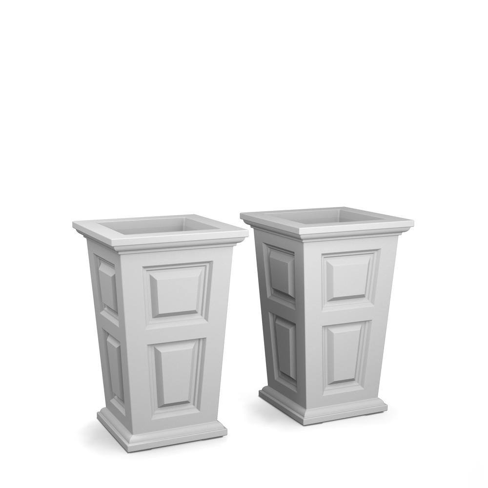 Mayne Wyndham 24 in. Tall Self-Watering White Resin Polyethylene Planter (2-Pack)