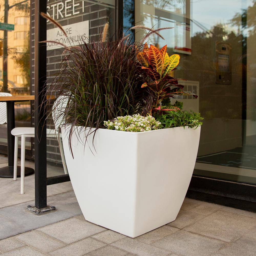 Mayne Kobi 24 in. x 24 in. White Polyethylene Self-Watering Planter