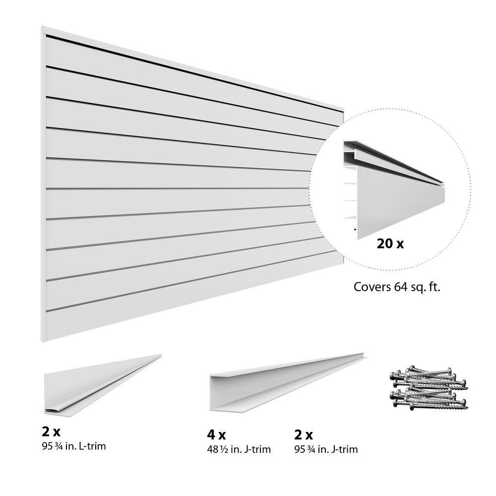 Proslat 48 in. H x 96 in. W Slat Wall Panel Set White (2-Pack)