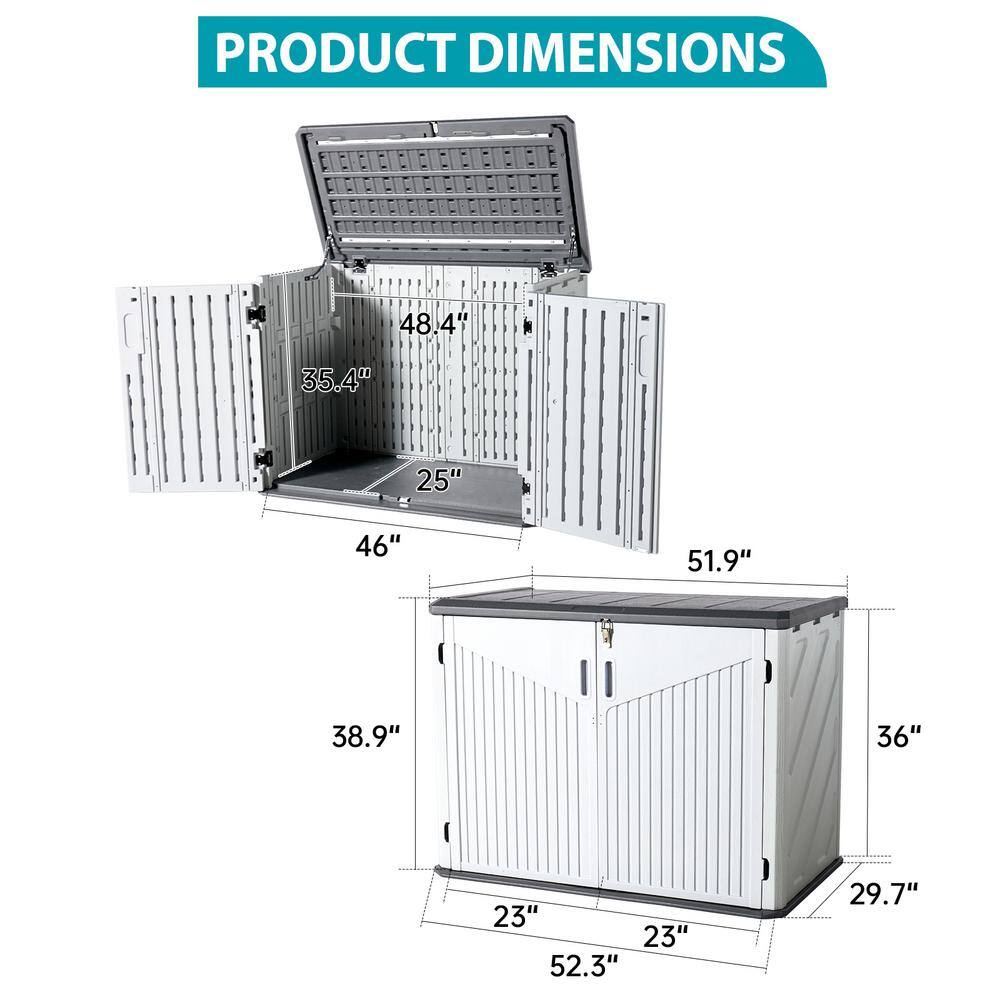 Sizzim 52 in. W x 28.3 in. D x 39 in. H White PE Horizontal Outdoor Storage Cabinet