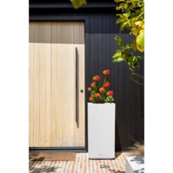 Veradek Block Series Pedestal 32 in. Tall White Plastic Planter