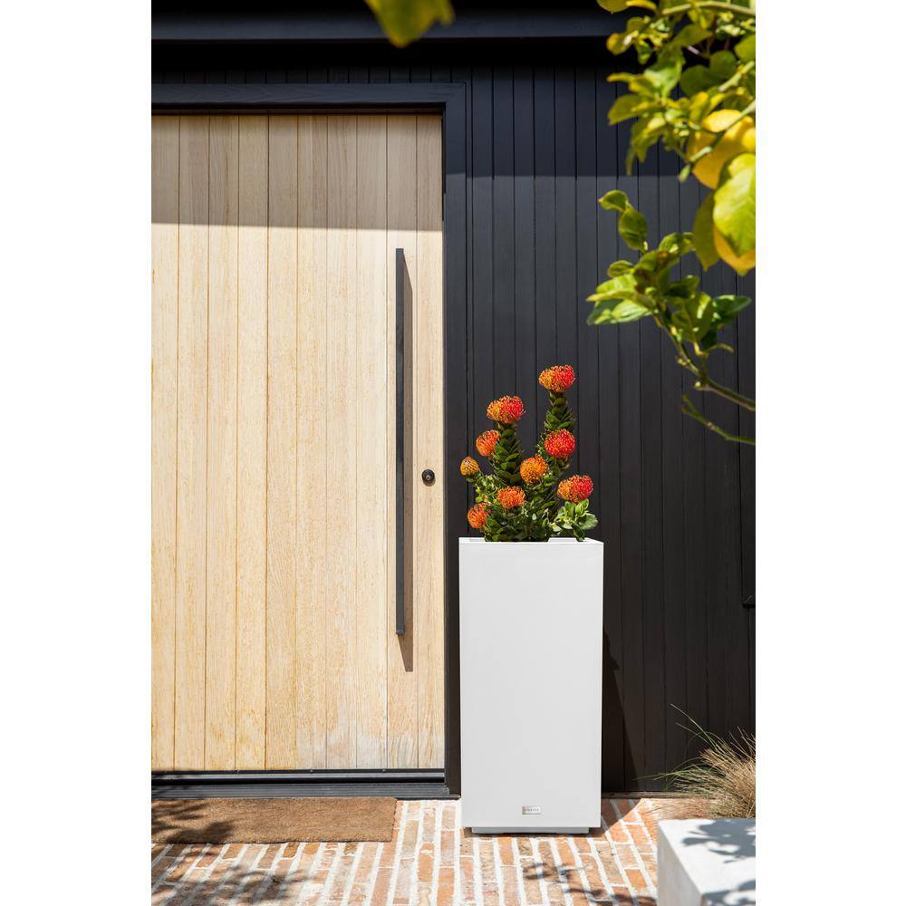 Veradek Block Series Pedestal 32 in. Tall White Plastic Planter