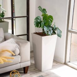 XBRAND 30 in. Tall Modern Square Planter, Tapered Floor Planter for Indoor and Outdoor, Patio Decor, Set of 2, White
