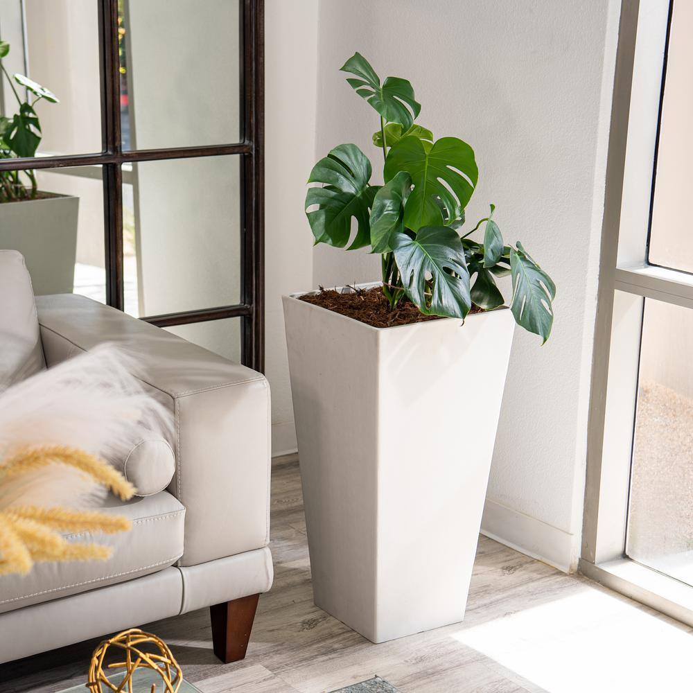 XBRAND 30 in. Tall Modern Square Planter, Tapered Floor Planter for Indoor and Outdoor, Patio Decor, Set of 2, White