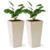 XBRAND 30 in. Tall Modern Square Planter, Tapered Floor Planter for Indoor and Outdoor, Patio Decor, Set of 2, White