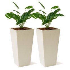 XBRAND 30 in. Tall Modern Square Planter, Tapered Floor Planter for Indoor and Outdoor, Patio Decor, Set of 2, White