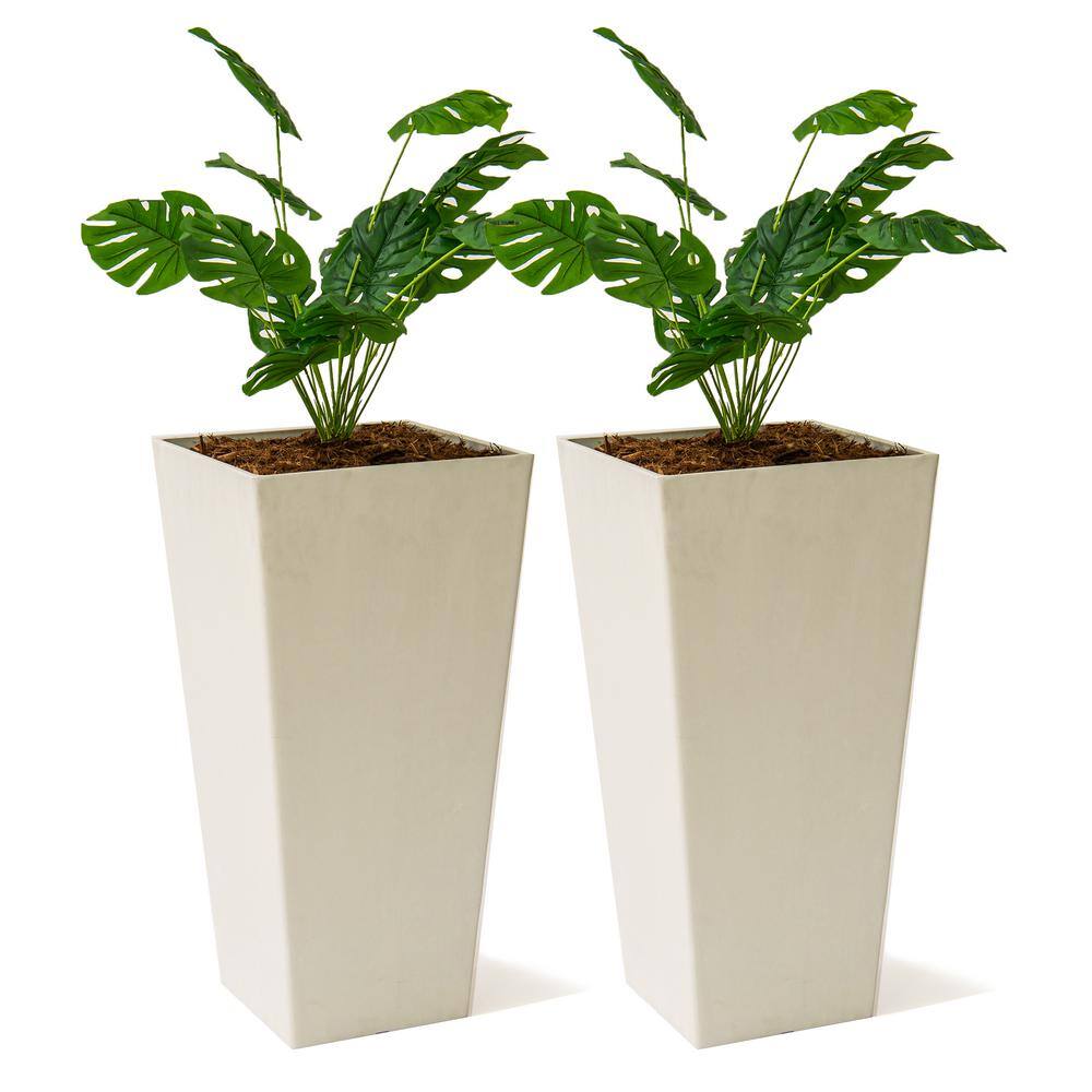 XBRAND 30 in. Tall Modern Square Planter, Tapered Floor Planter for Indoor and Outdoor, Patio Decor, Set of 2, White