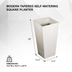 XBRAND 30 in. Tall Modern Square Planter, Tapered Floor Planter for Indoor and Outdoor, Patio Decor, Set of 2, White